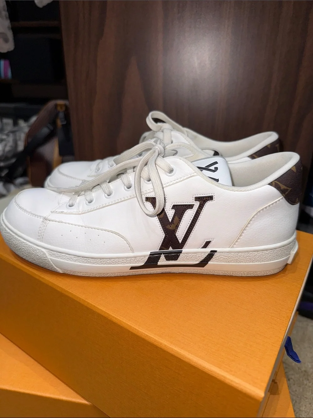 Louis Vuitton White and Brown Monogram LV Low-Top Sneakers